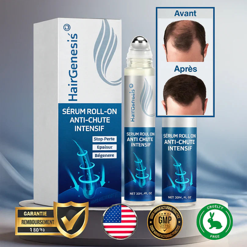 HairGenesis™ Sérum Roll-On Anti-Chute Intensif | Fait repousser les cheveux clairsemés en 7 jours!