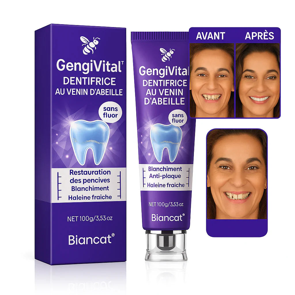 GengiVital™ Dentifrice au Venin d’Abeille | Stoppe les saignements, blanchit les dents et fait repousser l’émail dès 72h!