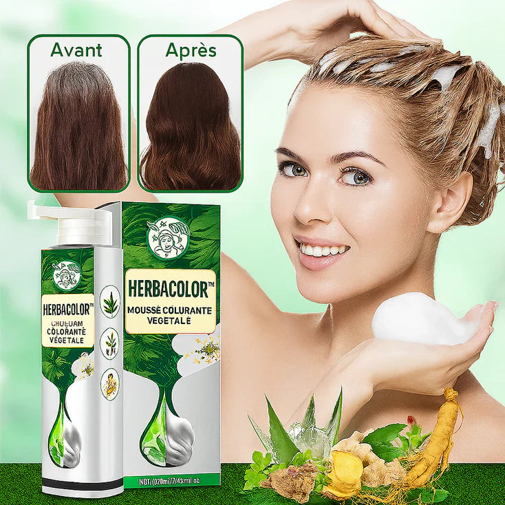HerbaColor™ Mousse Colorante Végétale | Couvre les cheveux blancs en 5 minutes sans produits chimiques!