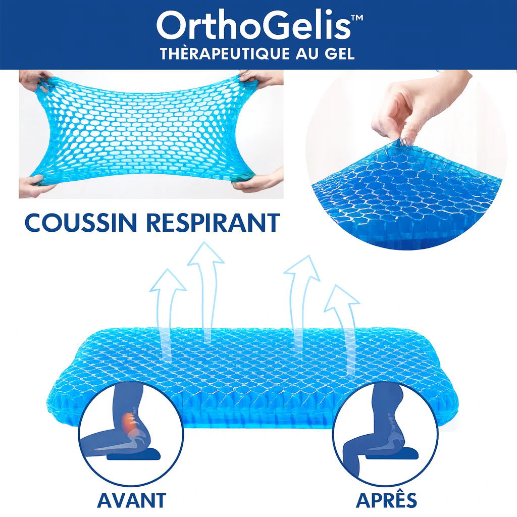OrthoGelis™ Coussin Thérapeutique au Gel | Supprime les Douleurs de Dos, de Coccyx et de Sciatique Même en Position Assise Prolongée!