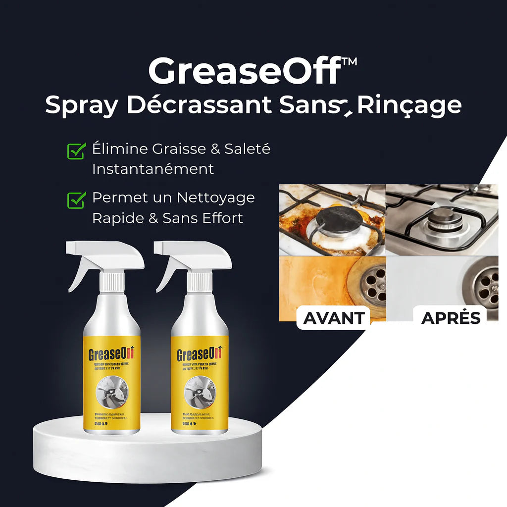 GreaseOff™ Spray Dégraissant Sans Rinçage | Fait briller votre cuisine en 30 secondes, sans effort!
