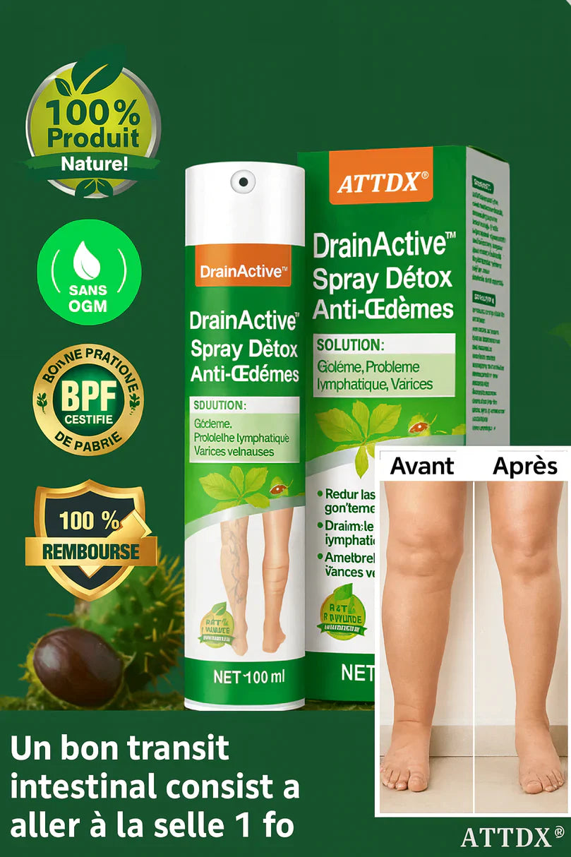 DrainActive™ Spray Détox Anti-Œdèmes | Élimine les Gonflements dès la 1ère Application!