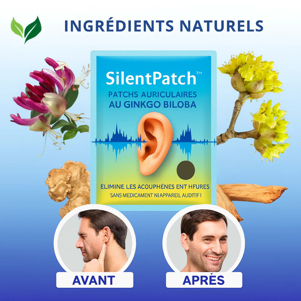 SilentPatch™ Patchs Auriculaires au Ginkgo Biloba | Élimine les acouphènes en 7 heures – sans médicament ni appareil auditif!