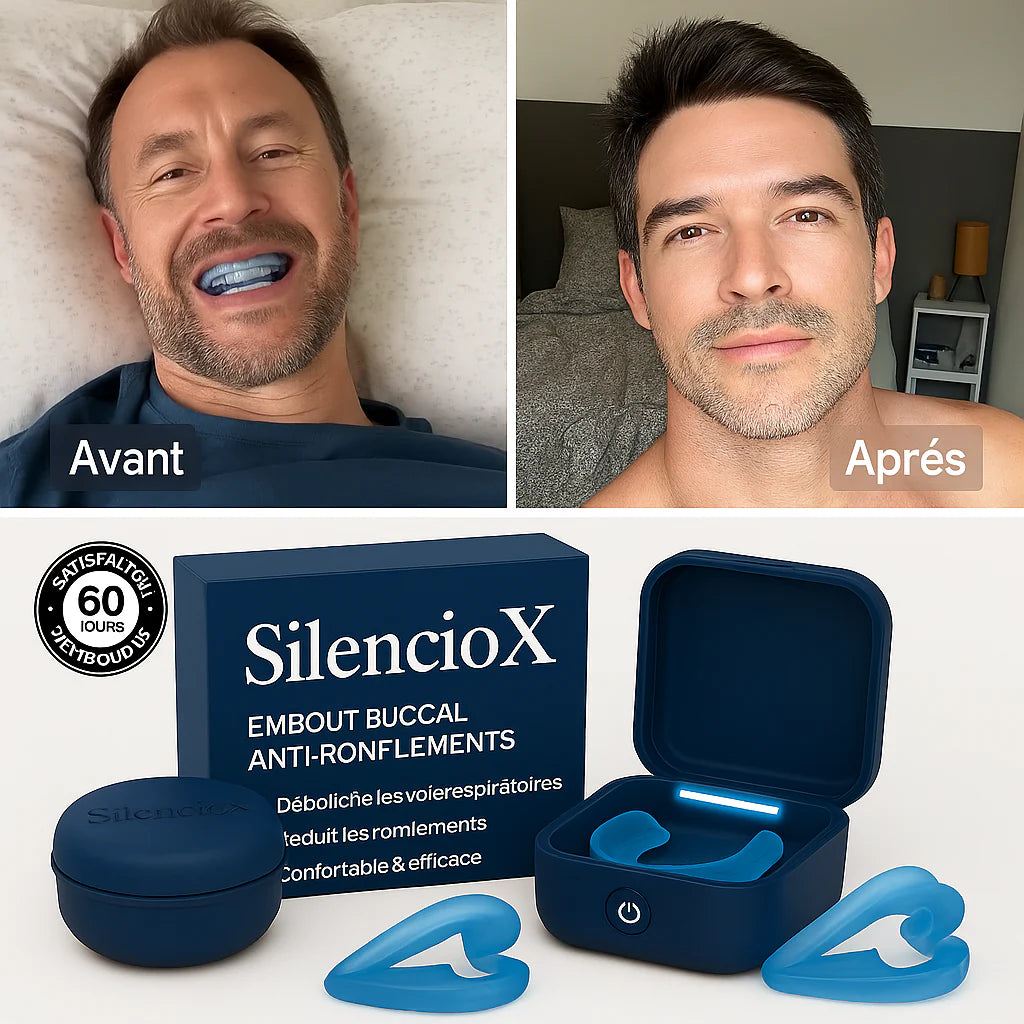 SilencioX™ Embout Buccal Anti-Ronflements | Élimine 98 % des ronflements dès la première nuit – sans appareil, sans bruit, sans honte!