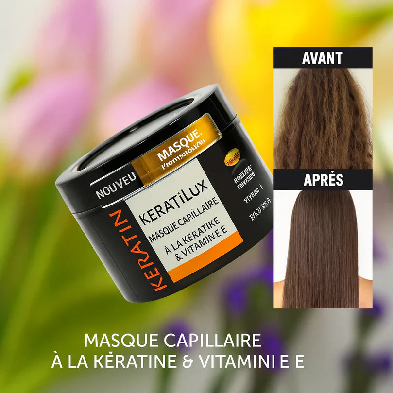 KeratiLux™ Masque Capillaire à la Kératine & Vitamine E | Répare vos cheveux abîmés dès la 1ʳᵉ application!